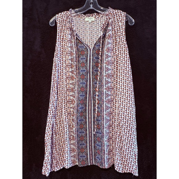 Umgee Sleeveless Blouse Top Floral Print Medallion Paisley White Large L - Picture 1 of 7